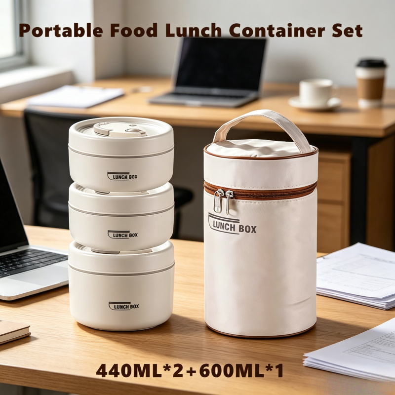 Meal Prep For Office - Portable Insulated Stackable Food Containers, 3