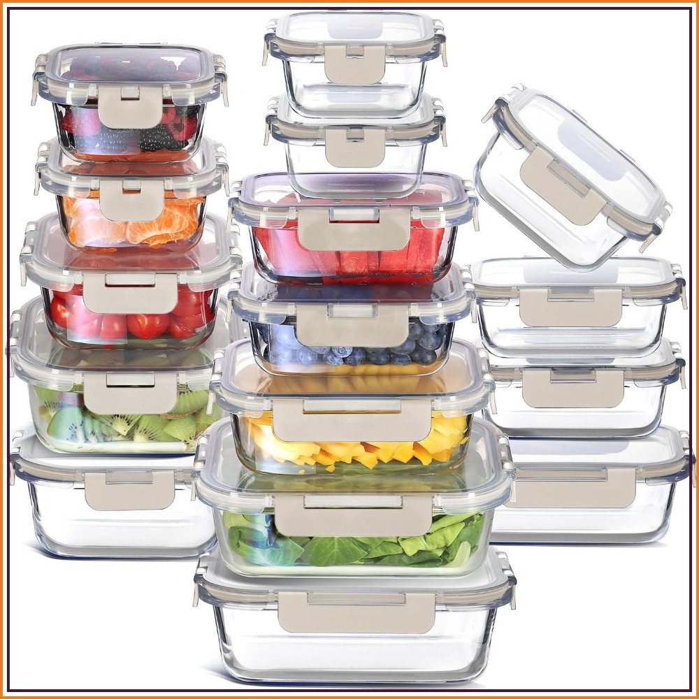 Meal Prep Glass Containers Oven Safe - 32pc Glass Food Storage Containers with