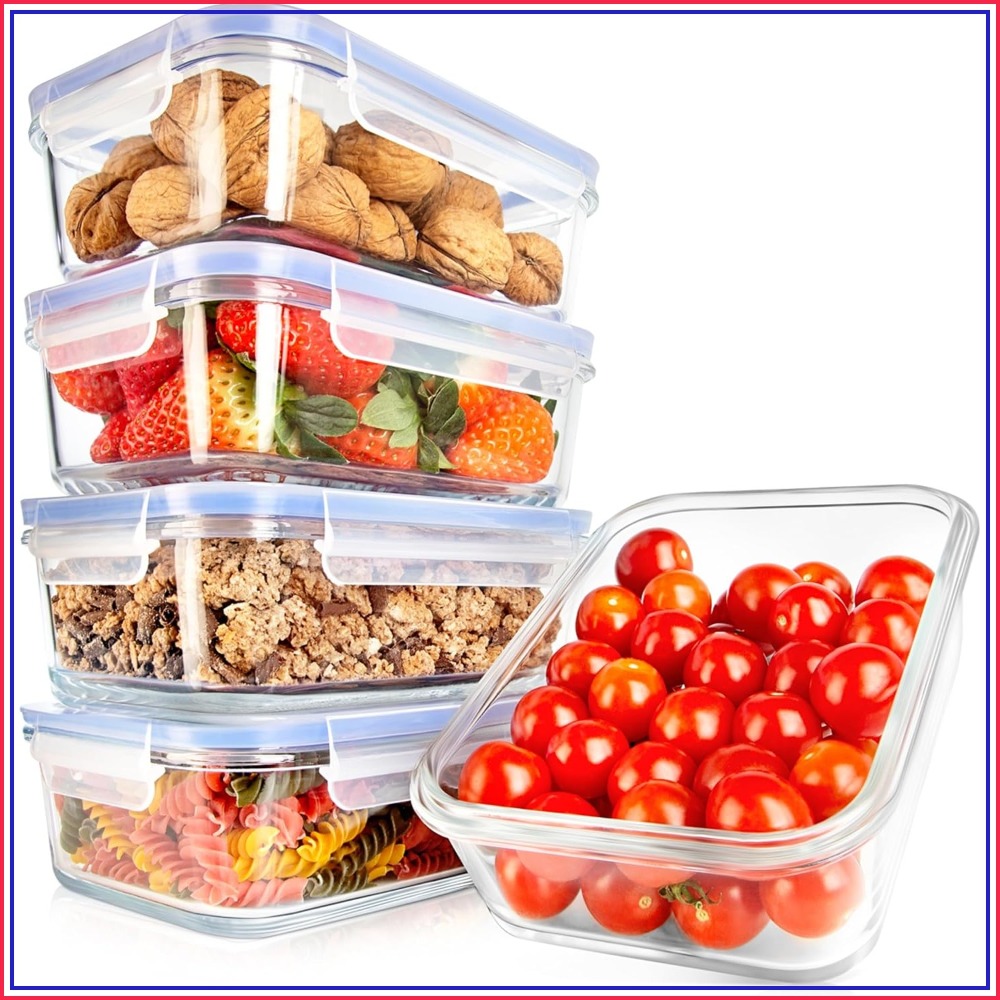 Meal Prep Glass Containers Oven Safe - 10-Piece Glass Food Storage Containers with