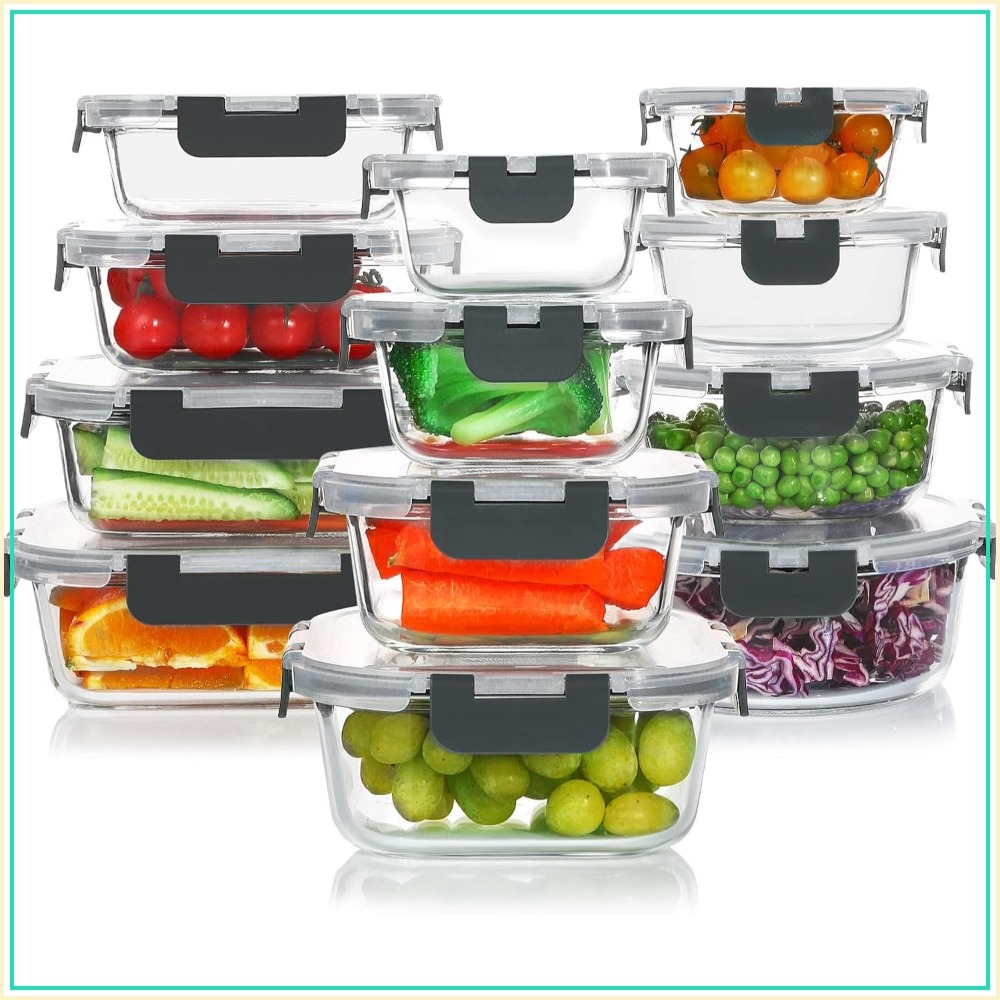 Meal Prep Glass Containers Oven Safe - 24-Piece Glass Food Storage Containers Set,