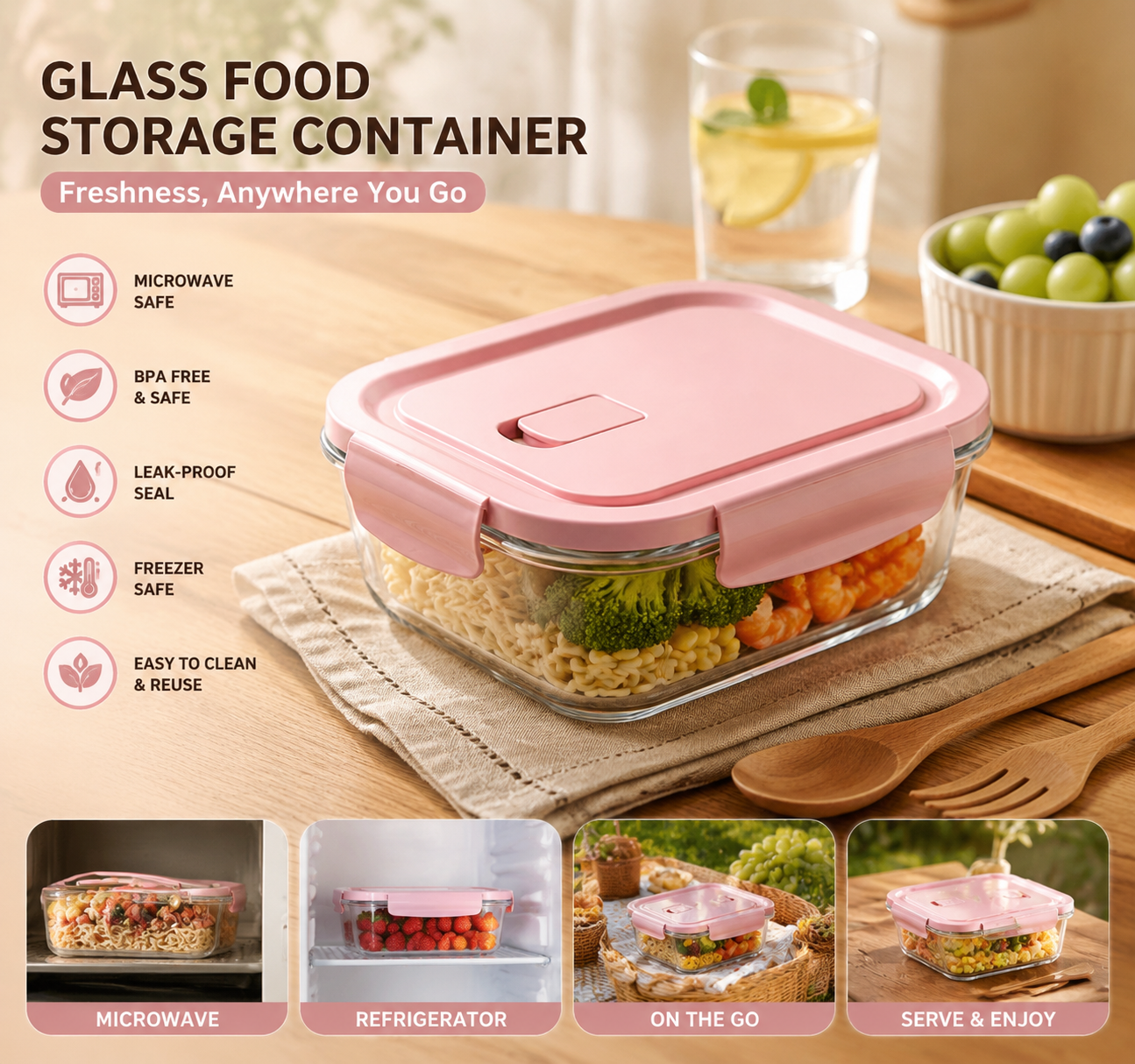 Meal Prep For Office - High Borosilicate Glass Food Storage Container