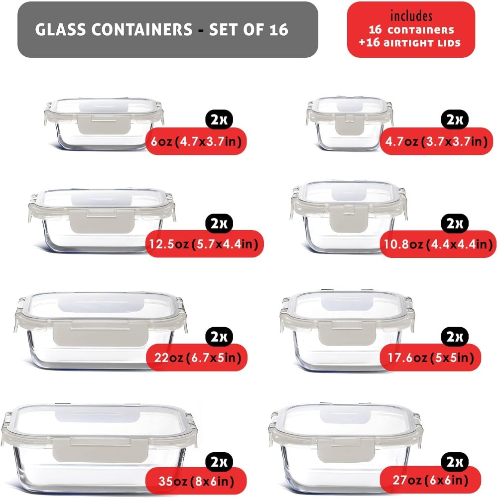 32pc Glass Food Storage Contai - огляд і ціна Meal Prep Glass Containers Oven Safe
