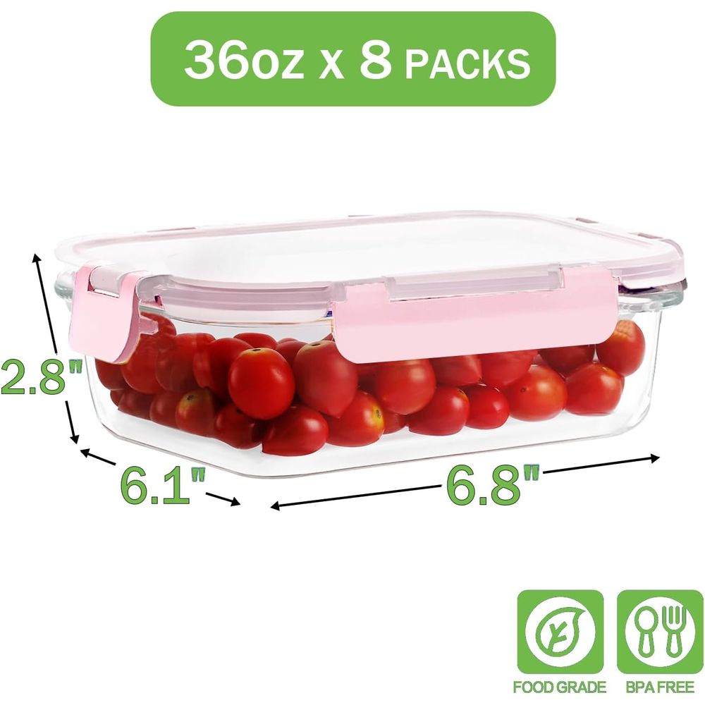 8-Piece 36oz Large Glass Meal  - огляд і ціна Meal Prep Glass Containers Oven Safe