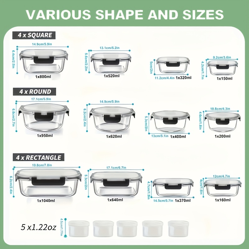 17pcs Glass Food Storage Conta - огляд і ціна Meal Prep Glass Containers Oven Safe