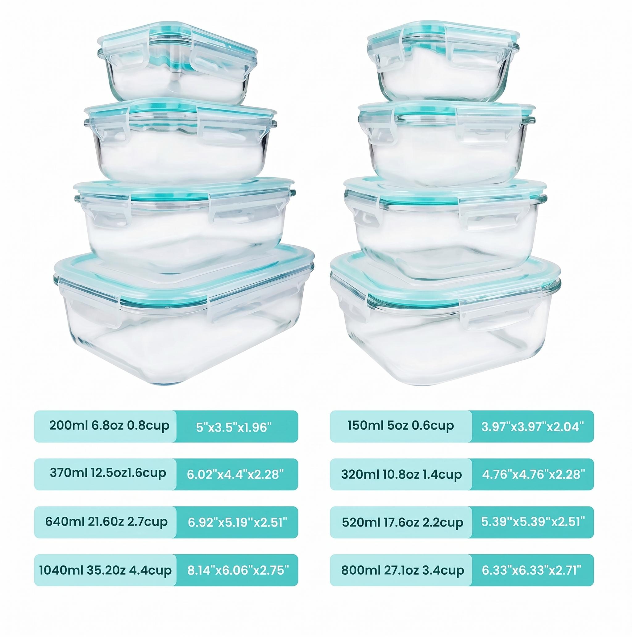 8Pcs Borosilicate Glass Food S - огляд і ціна Meal Prep Glass Containers Oven Safe