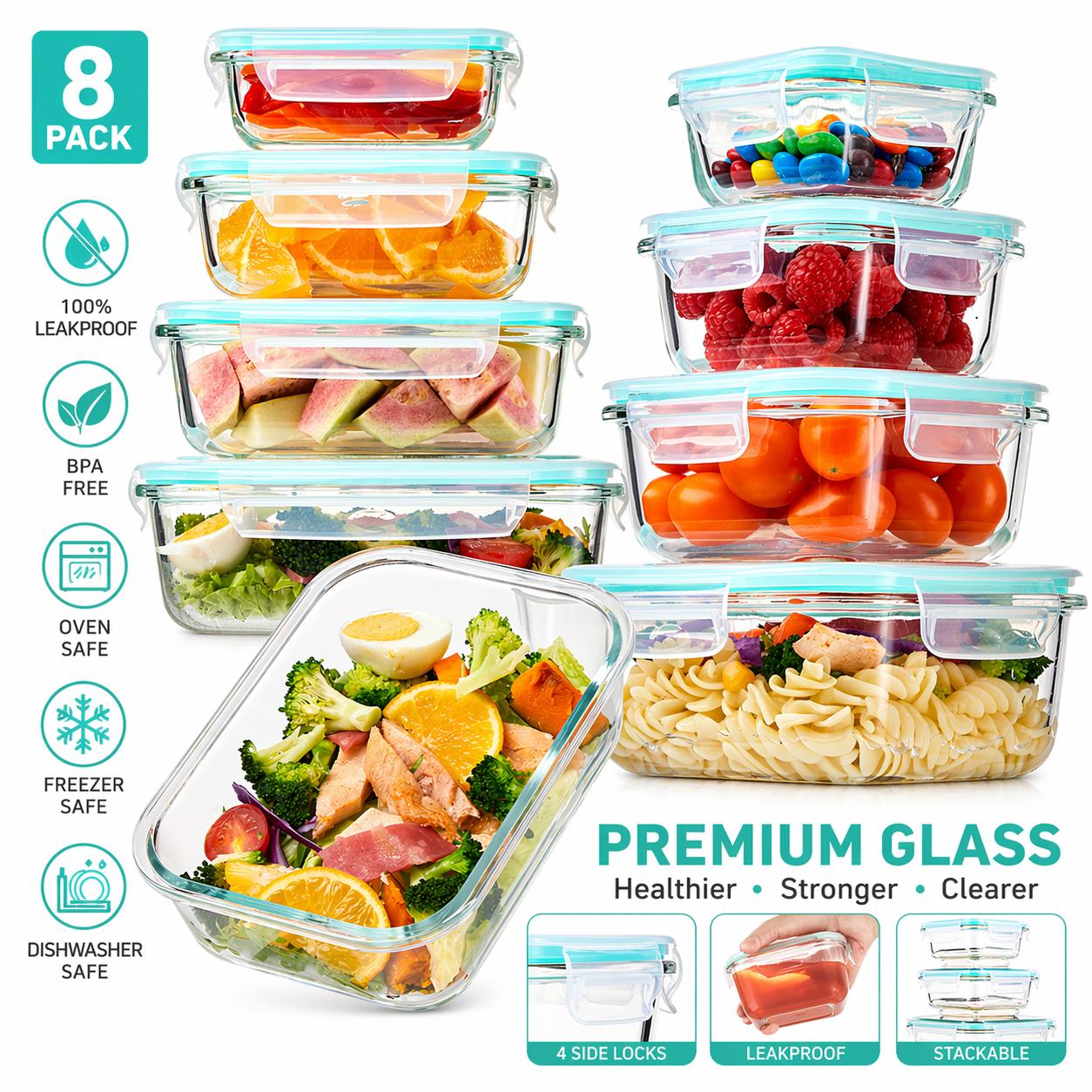 8Pcs Borosilicate Glass Food S - огляд і ціна Meal Prep Glass Containers Oven Safe