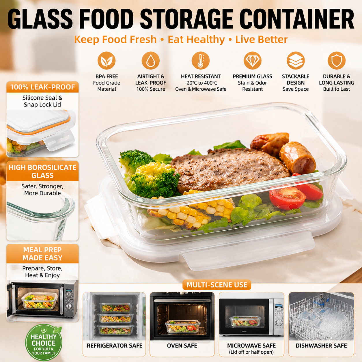 High Borosilicate Glass Food S - огляд і ціна Meal Prep Glass Containers Oven Safe