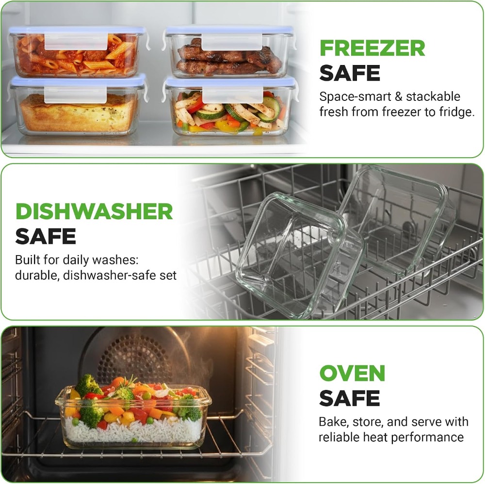 10-Piece Glass Food Storage Co - огляд і ціна Meal Prep Glass Containers Oven Safe