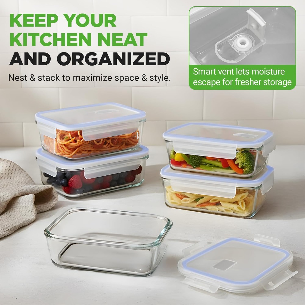 10-Piece Glass Food Storage Co - огляд і ціна Meal Prep Glass Containers Oven Safe