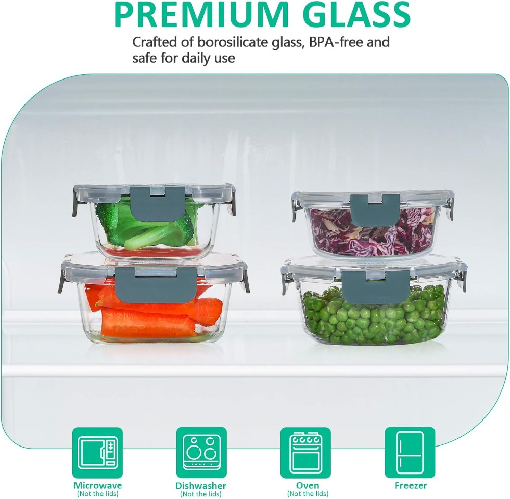 24-Piece Glass Food Storage Co - огляд і ціна Meal Prep Glass Containers Oven Safe
