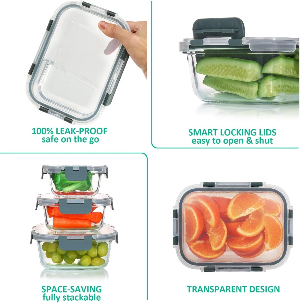 24-Piece Glass Food Storage Co - огляд і ціна Meal Prep Glass Containers Oven Safe